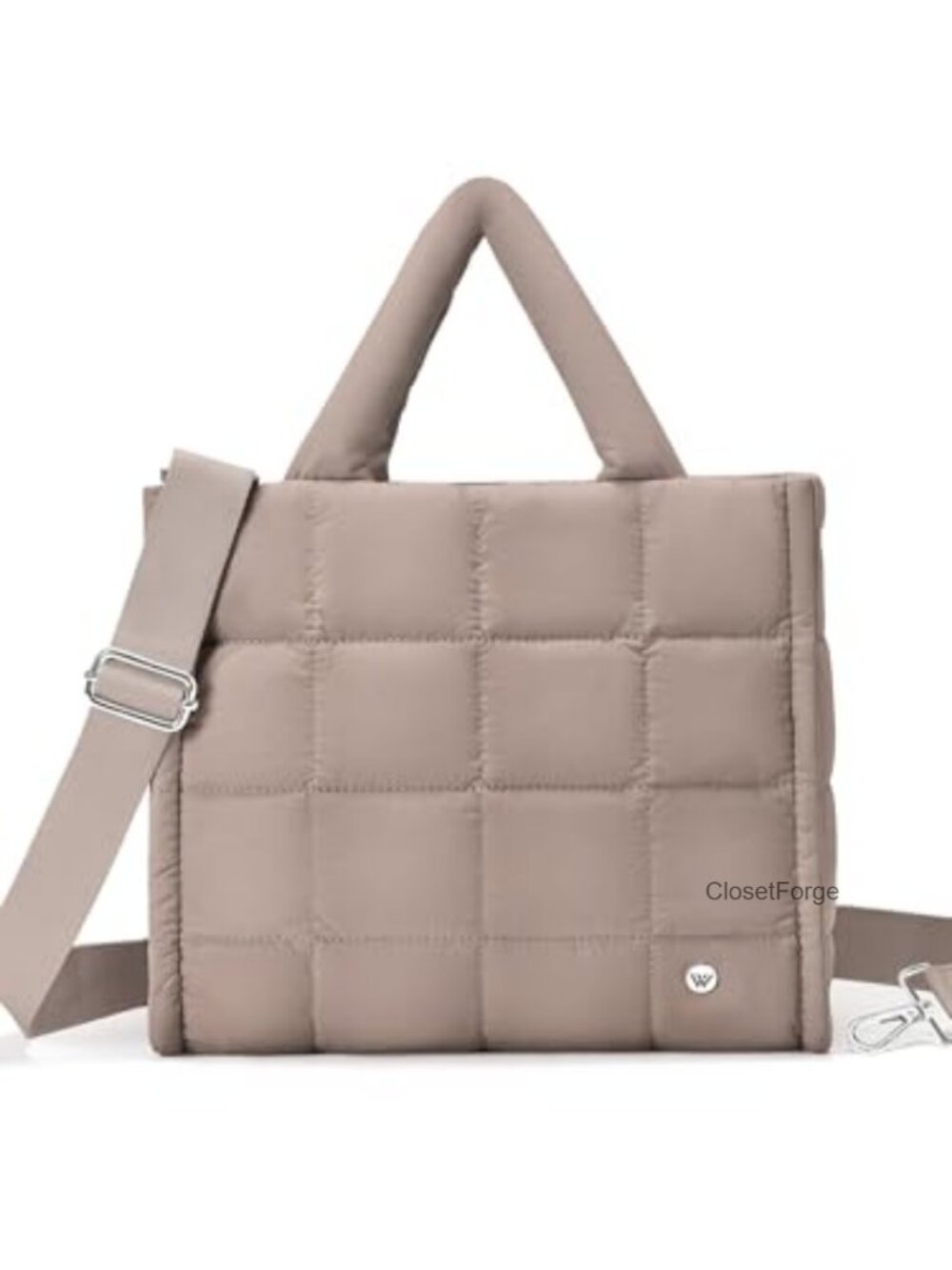 Quilted Nylon Puffer Tote Bag with Crossbody Strap, Water-Resistant, Fits Laptop